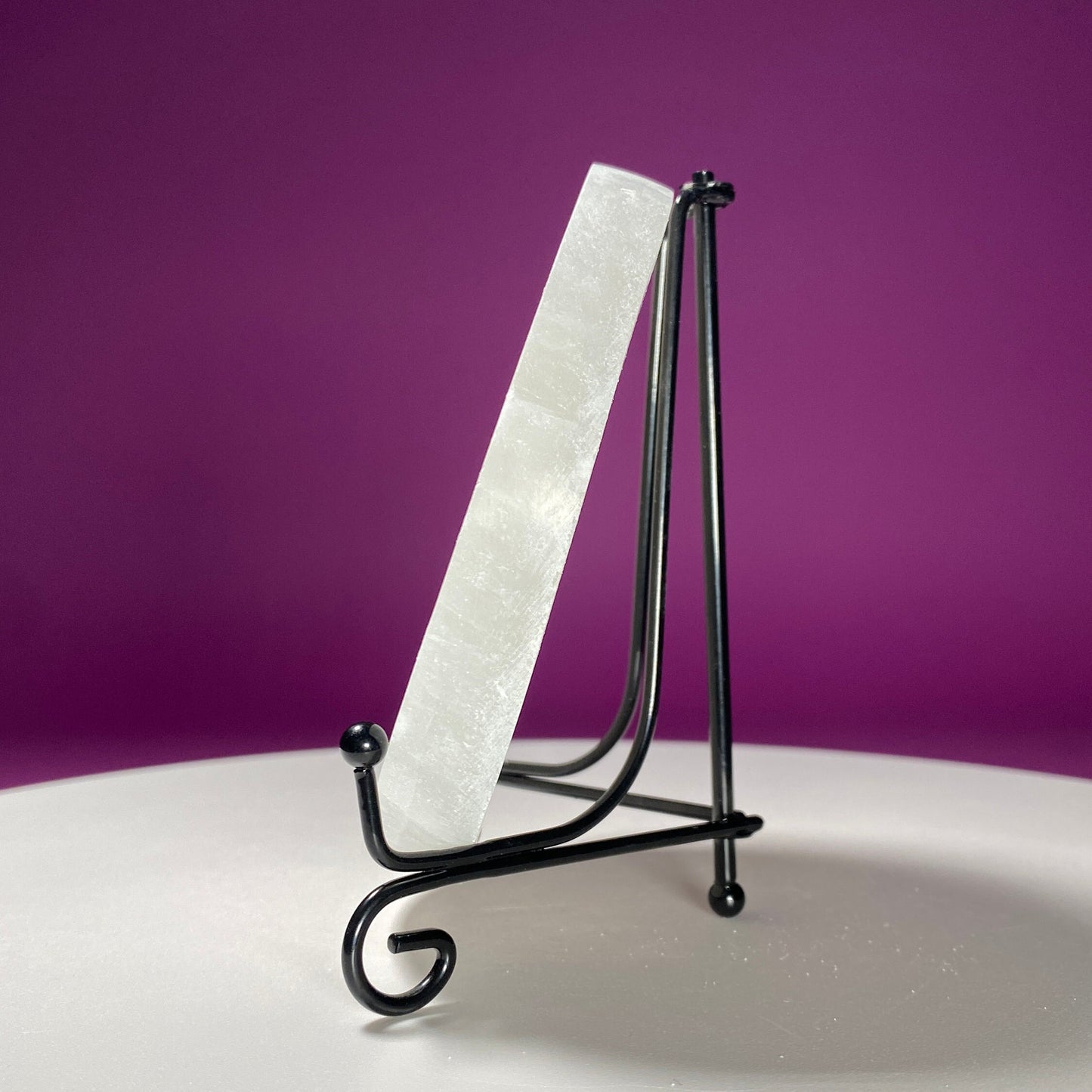 Selenite Sun Moon Charging Plate (Includes Black Metal Stand)