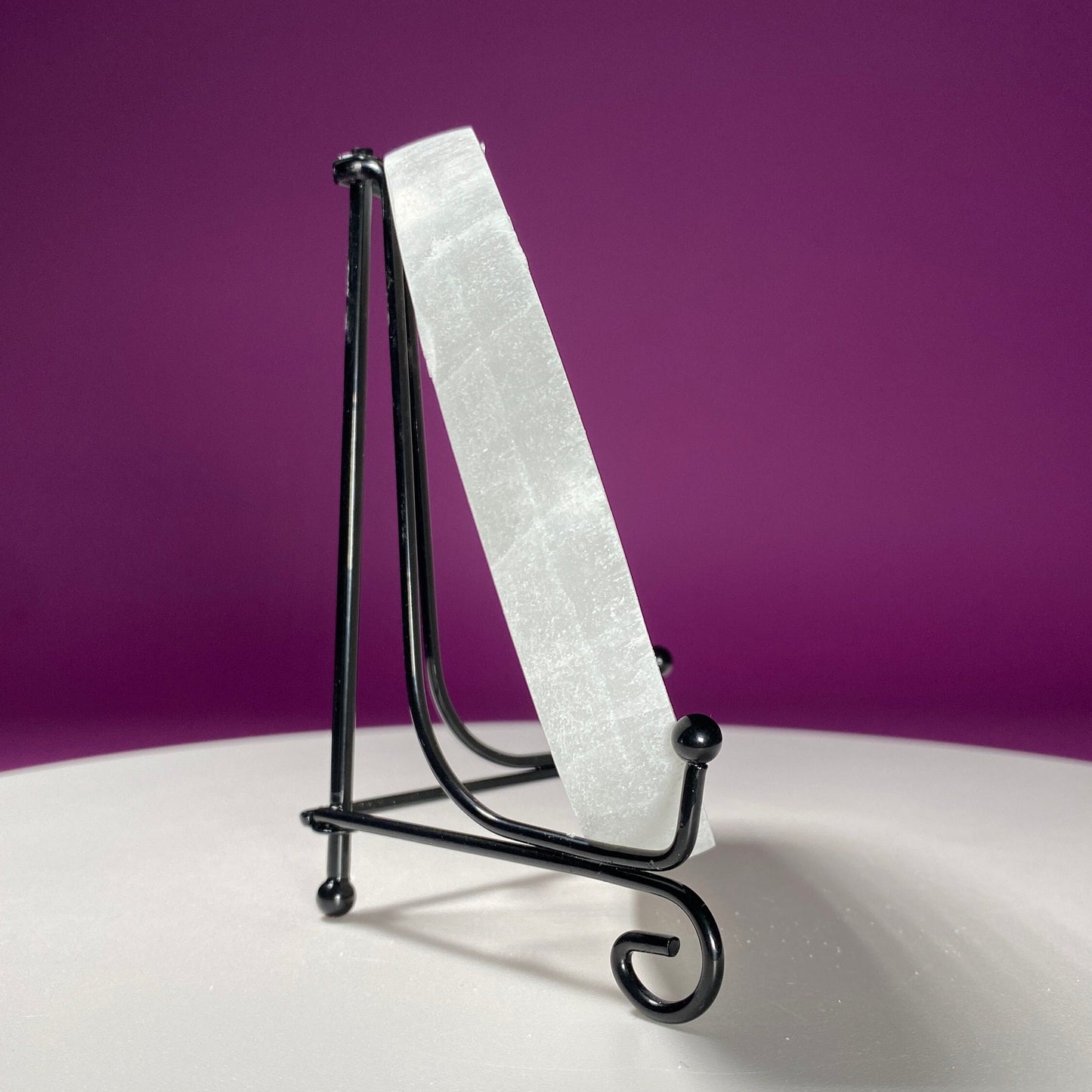 Selenite Sun Moon Charging Plate (Includes Black Metal Stand)