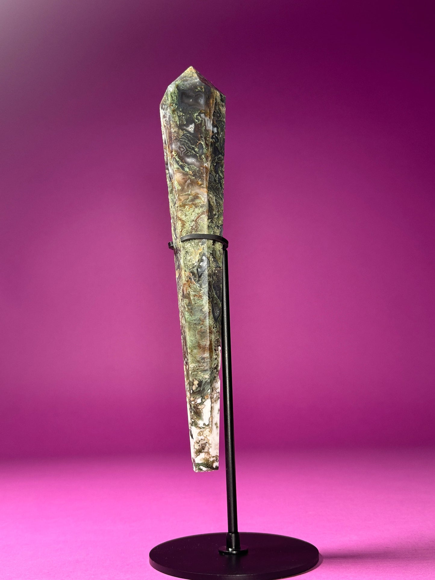 Moss Agate Scepter (Includes Black Metal Stand)