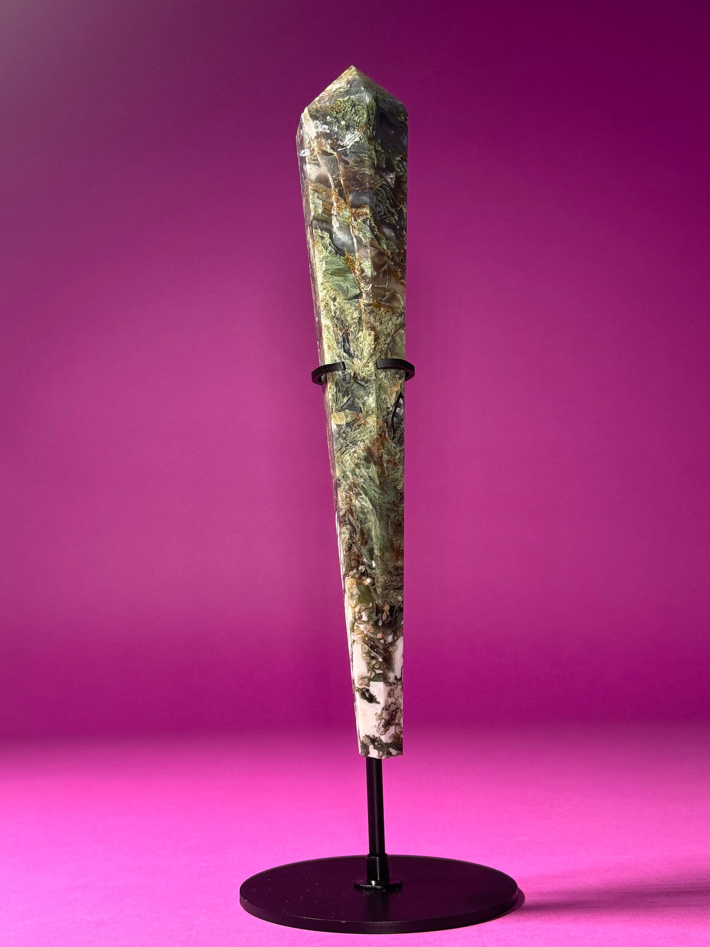 Moss Agate Scepter (Includes Black Metal Stand)