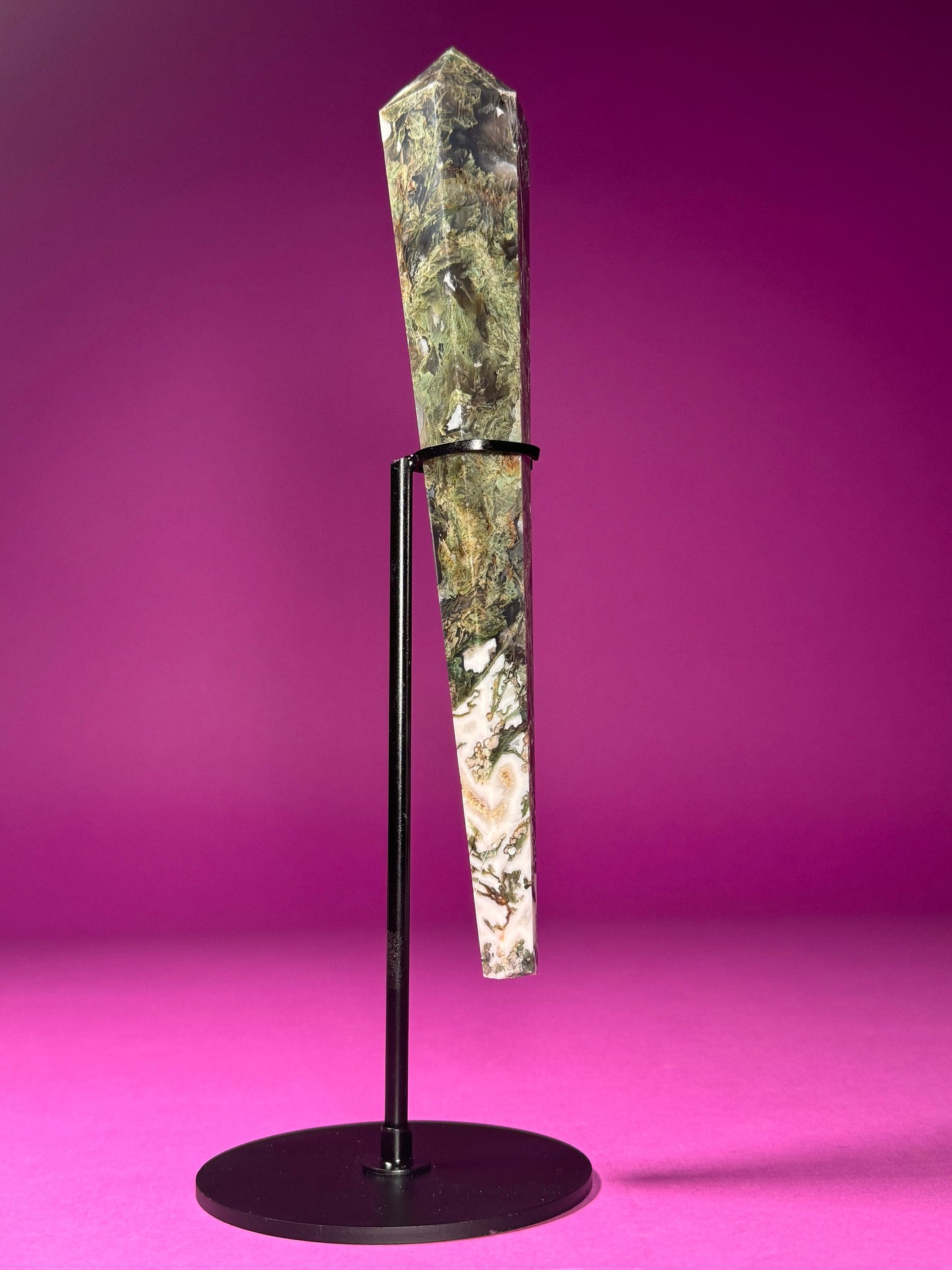 Moss Agate Scepter (Includes Black Metal Stand)