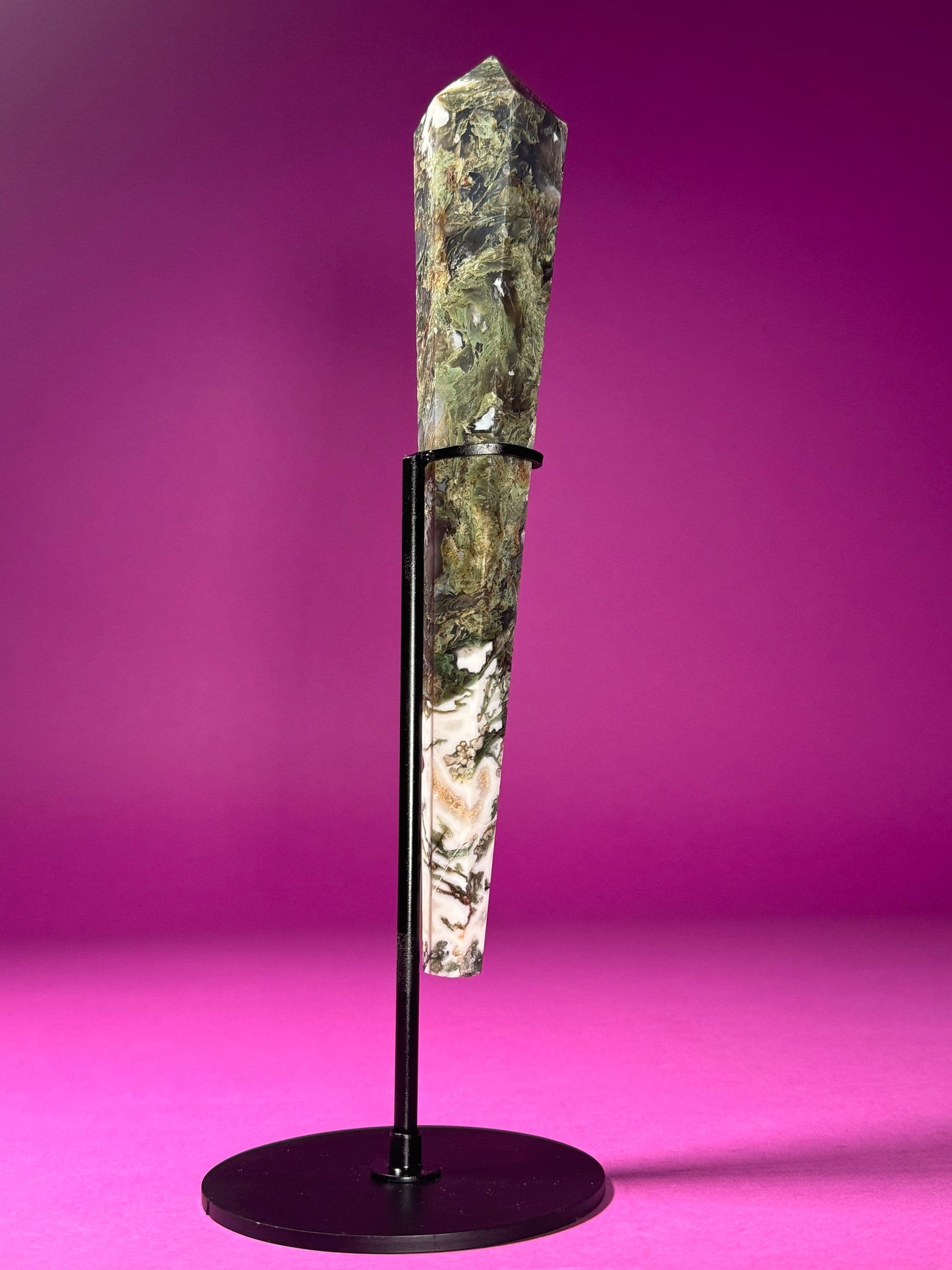 Moss Agate Scepter (Includes Black Metal Stand)