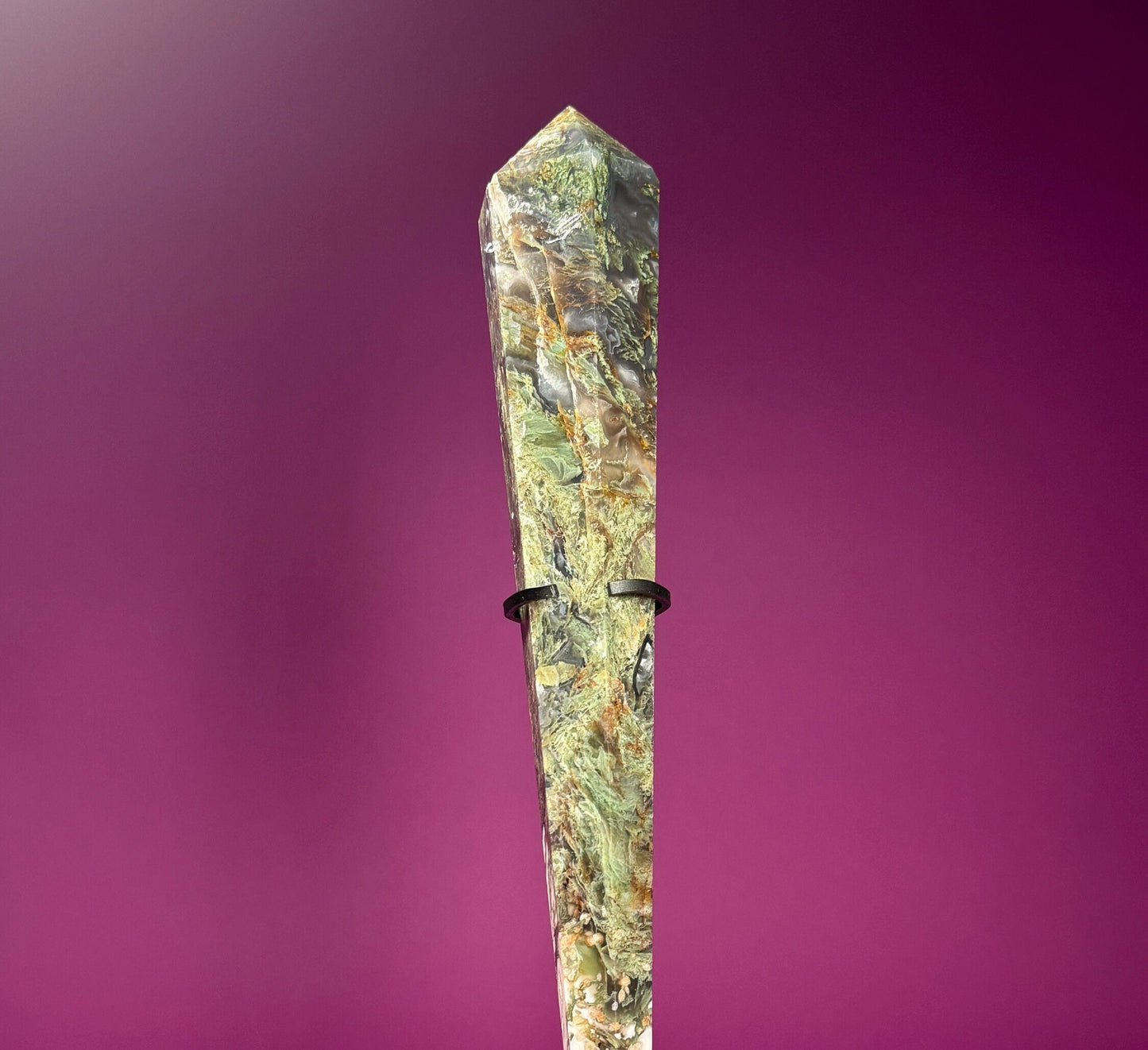 Moss Agate Scepter (Includes Black Metal Stand)