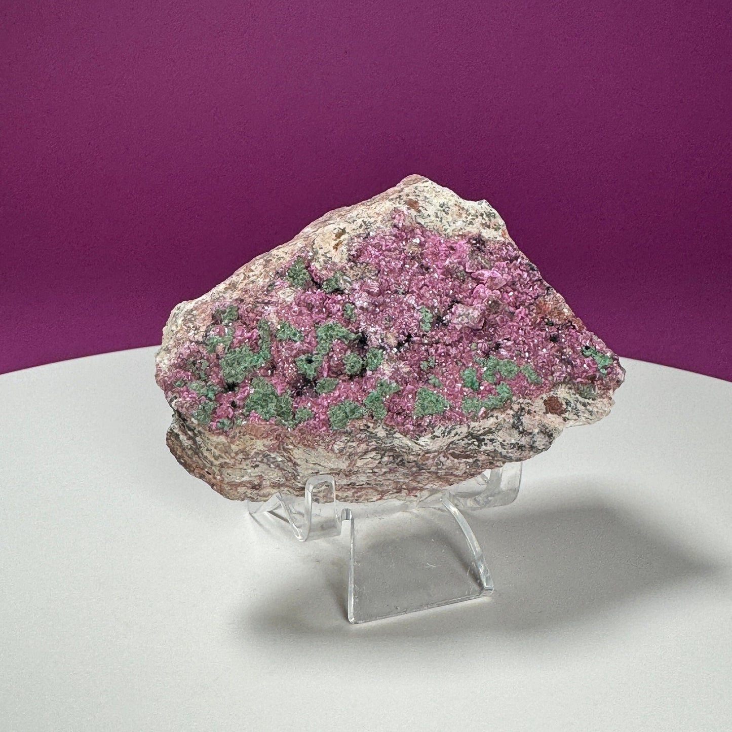 Cobalt Calcite with Malachite Specimen (Includes Acrylic Stand)