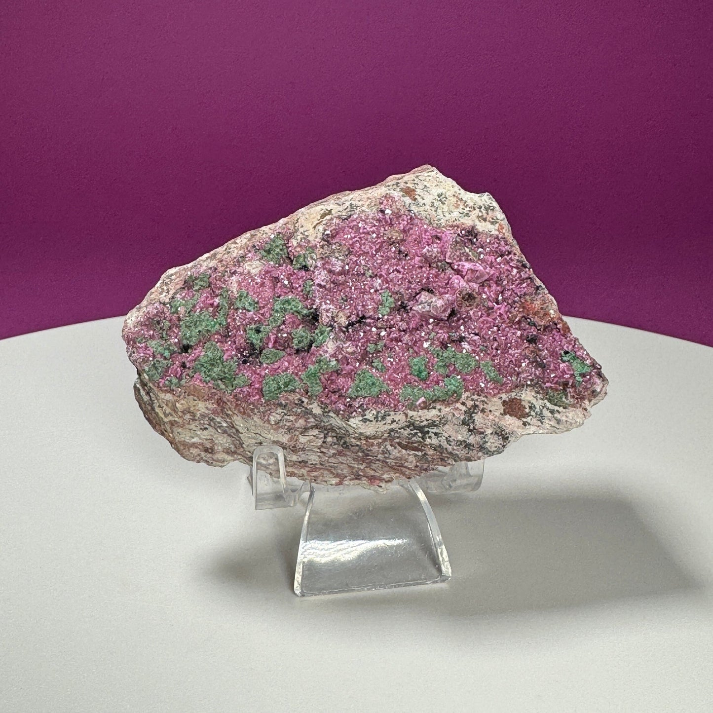 Cobalt Calcite with Malachite Specimen (Includes Acrylic Stand)