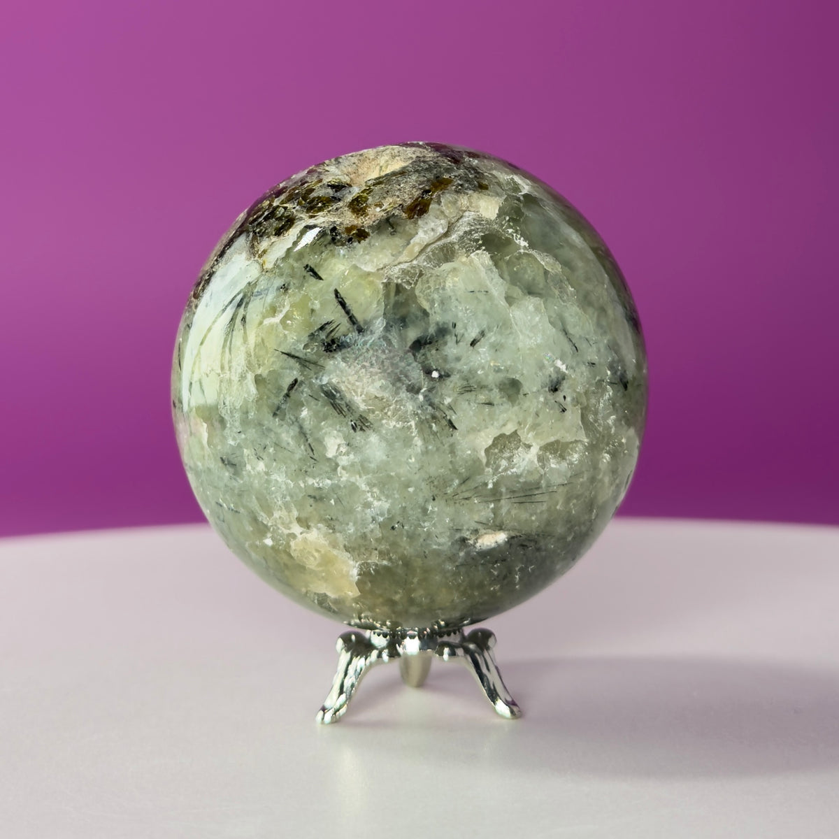 Prehnite Sphere with Stand 259g | Healing Crystal Ball | Heart Chakra Stone | Home Decor Gift