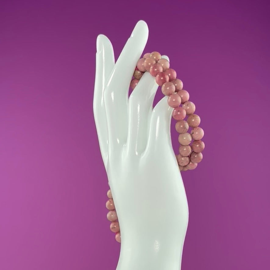 Thulite Beaded Bracelet 8 Millimeter-Rare Pink Zoisite Crystal Jewelry