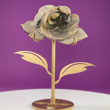 Mookaite Jasper Flower Carving with Gold Metal Flower Stand