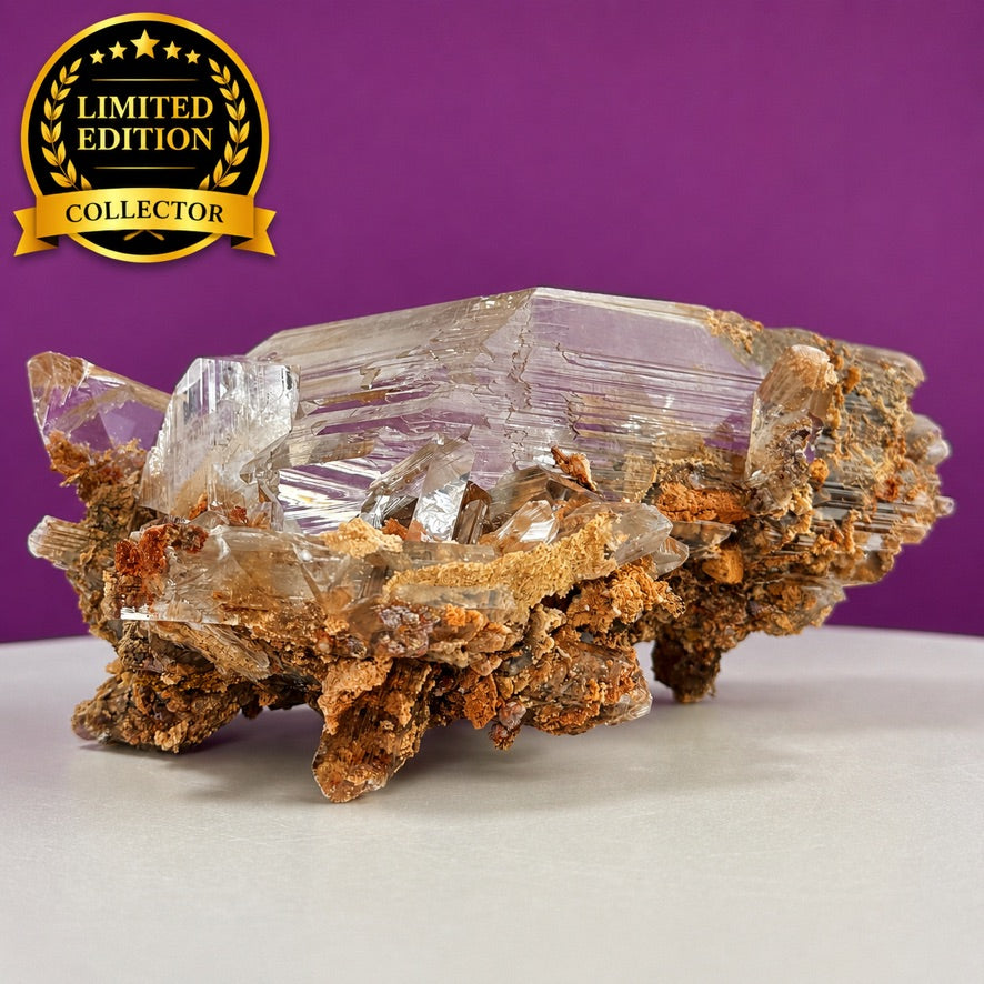 Collector Selenite on Matrix – 661g | Bermejillo Mexico Rare Crystal Specimen with Stand