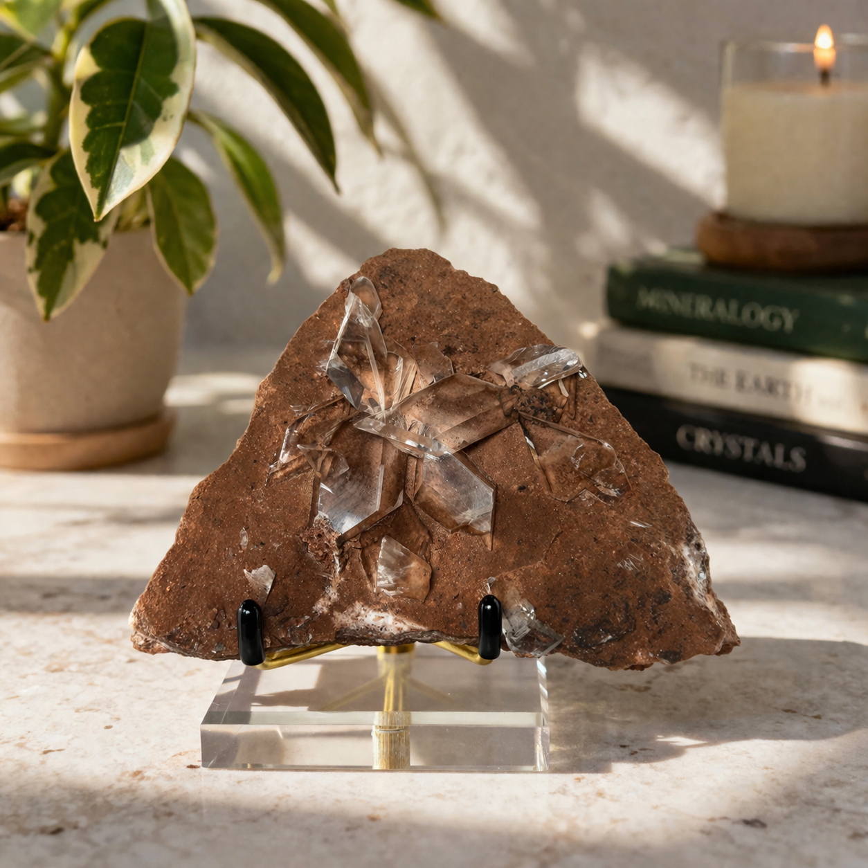 Rare Selenite on Matrix from Bermejillo, Mexico – 416g Collector Specimen with Stand