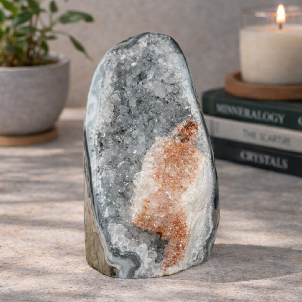 White Amethyst Druzy with Red Calcite from Uruguay – 837g Statement Crystal Specimen