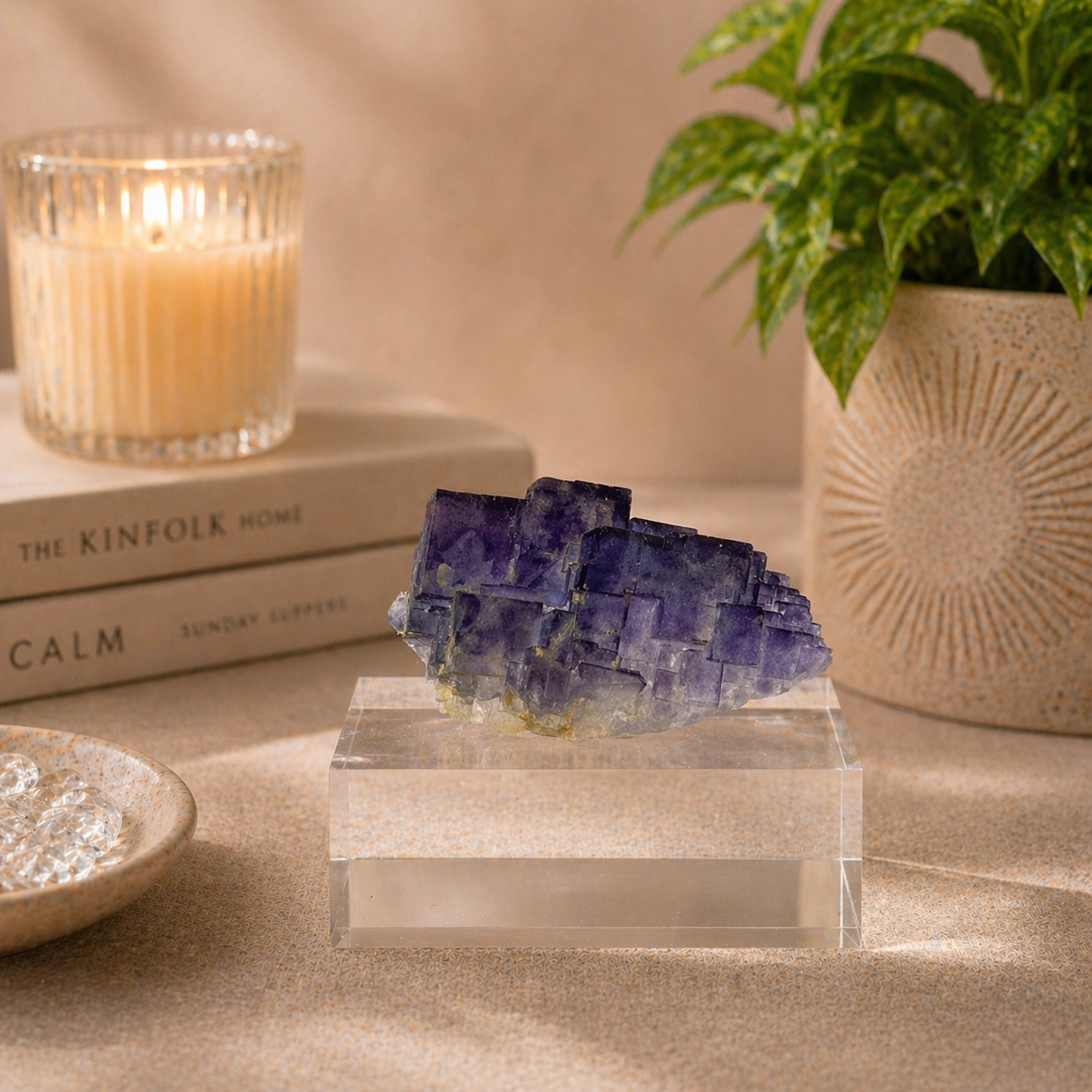 Purple Cubic Fluorite Specimen – Zhejiang China with Display