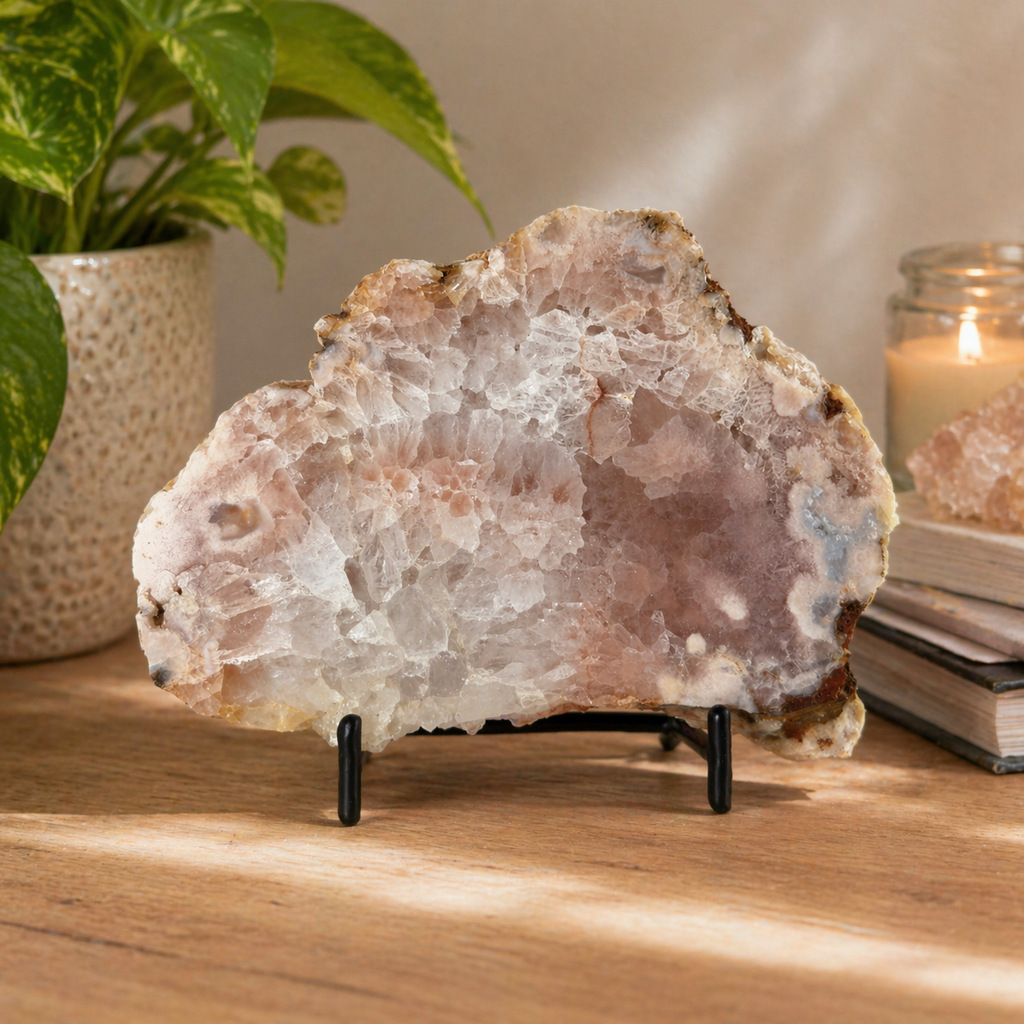 Pink Amethyst Slab with Black Stand – 345g