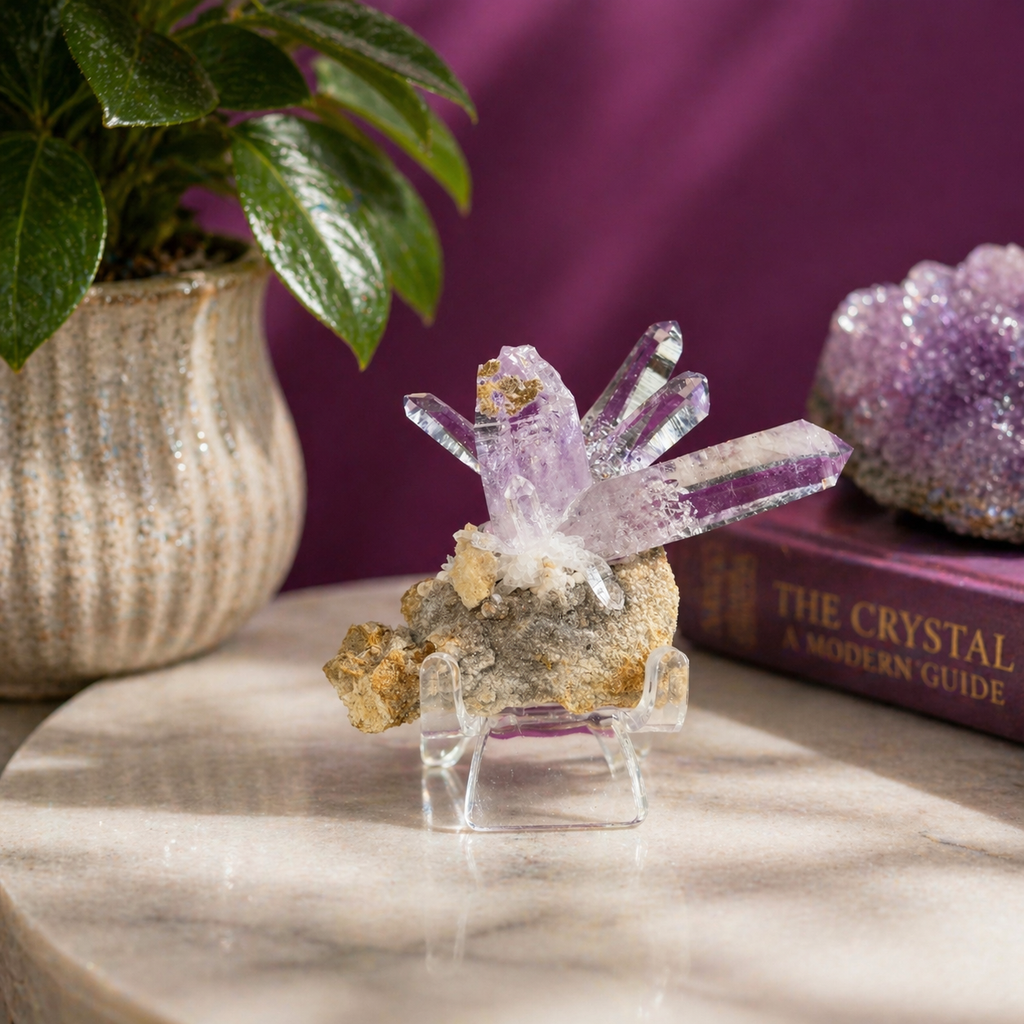 Veracruz Amethyst Cluster from Mexico – Natural Amethyst Points Specimen with Acrylic Stand