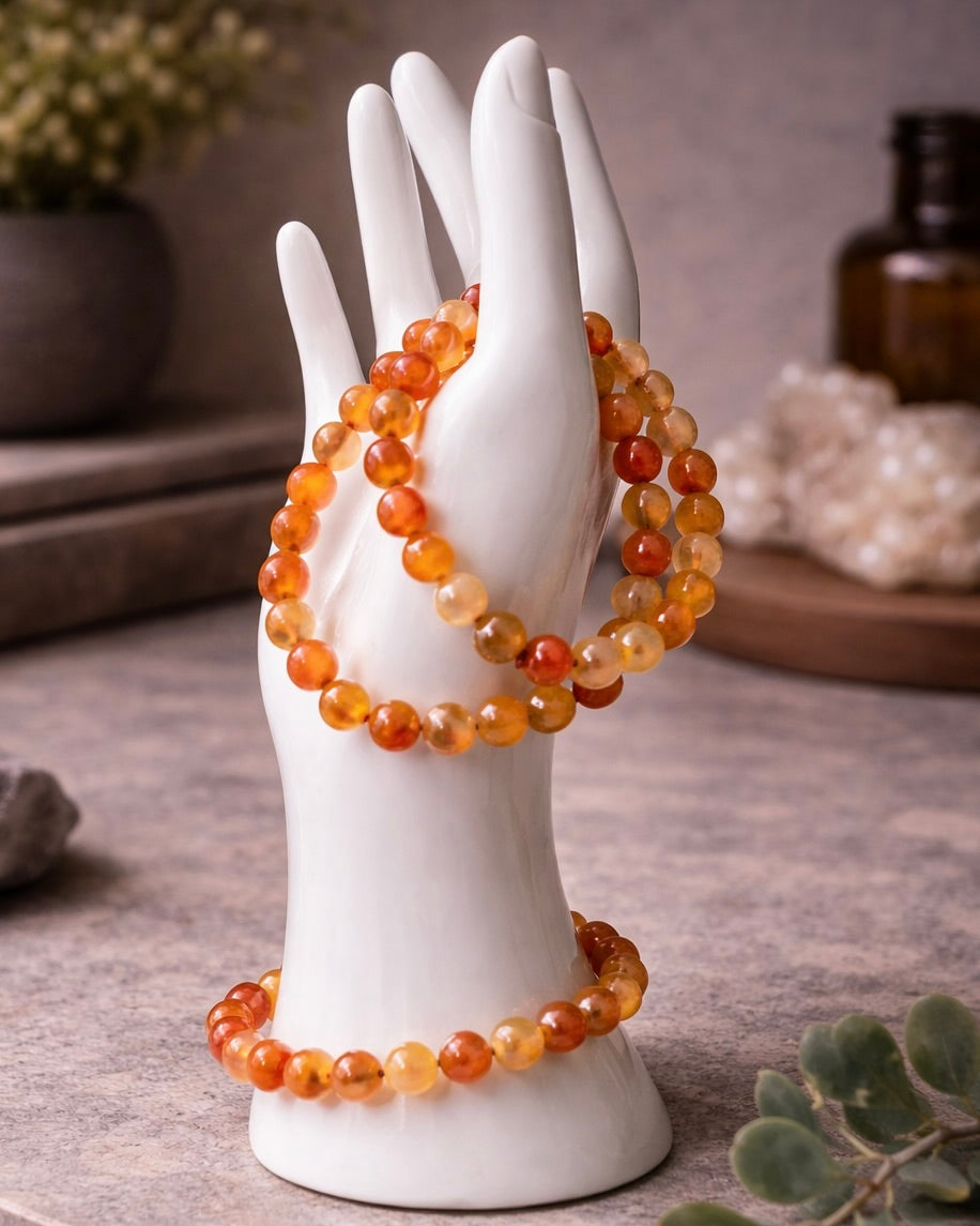 Carnelian Beaded Bracelet – 8mm Crystal Stretch Bracelet for Energy & Confidence