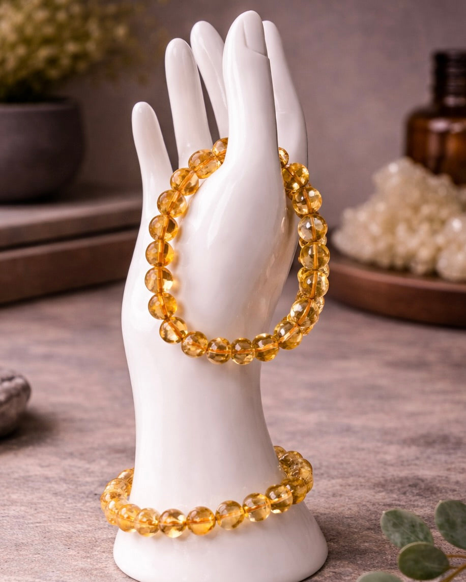 Citrine Crystal Bracelet 8mm Beads Abundance Prosperity Energy Jewelry