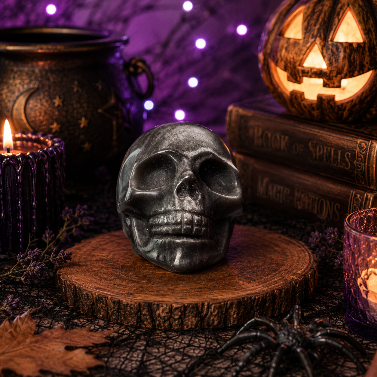 Silver Sheen Obsidian Skull Carving | Polished Crystal Skull for Protection & Grounding