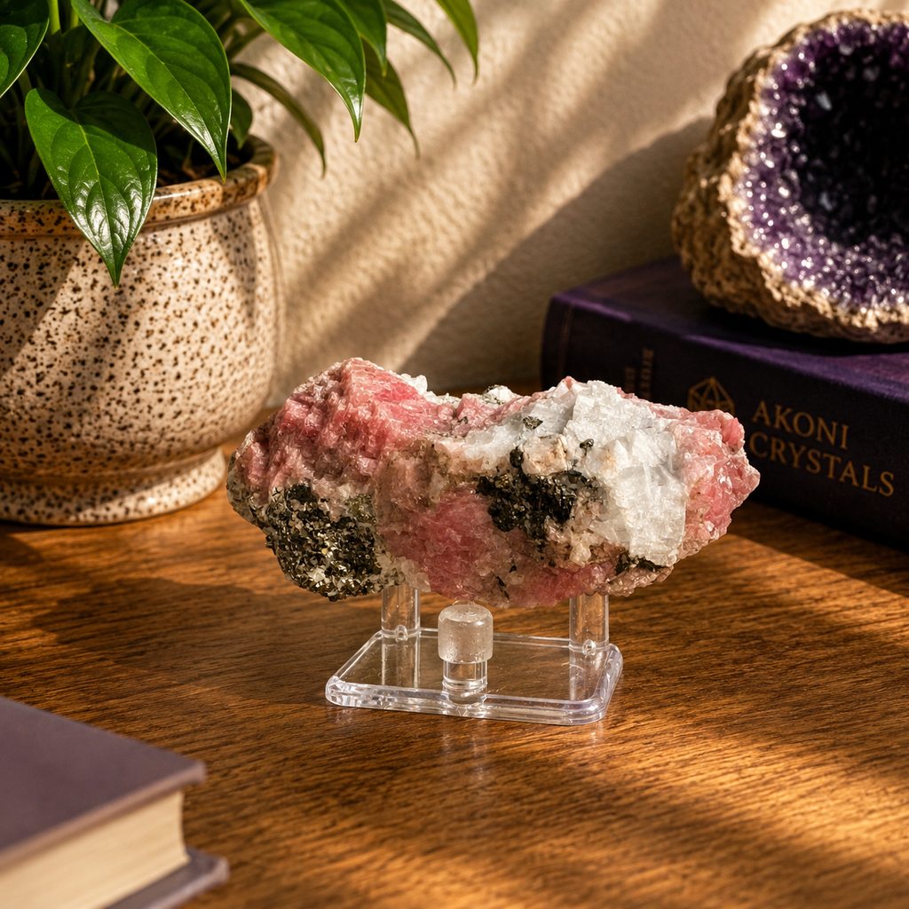 Rhodochrosite with Pyrite Specimen – Wutong Mine, China