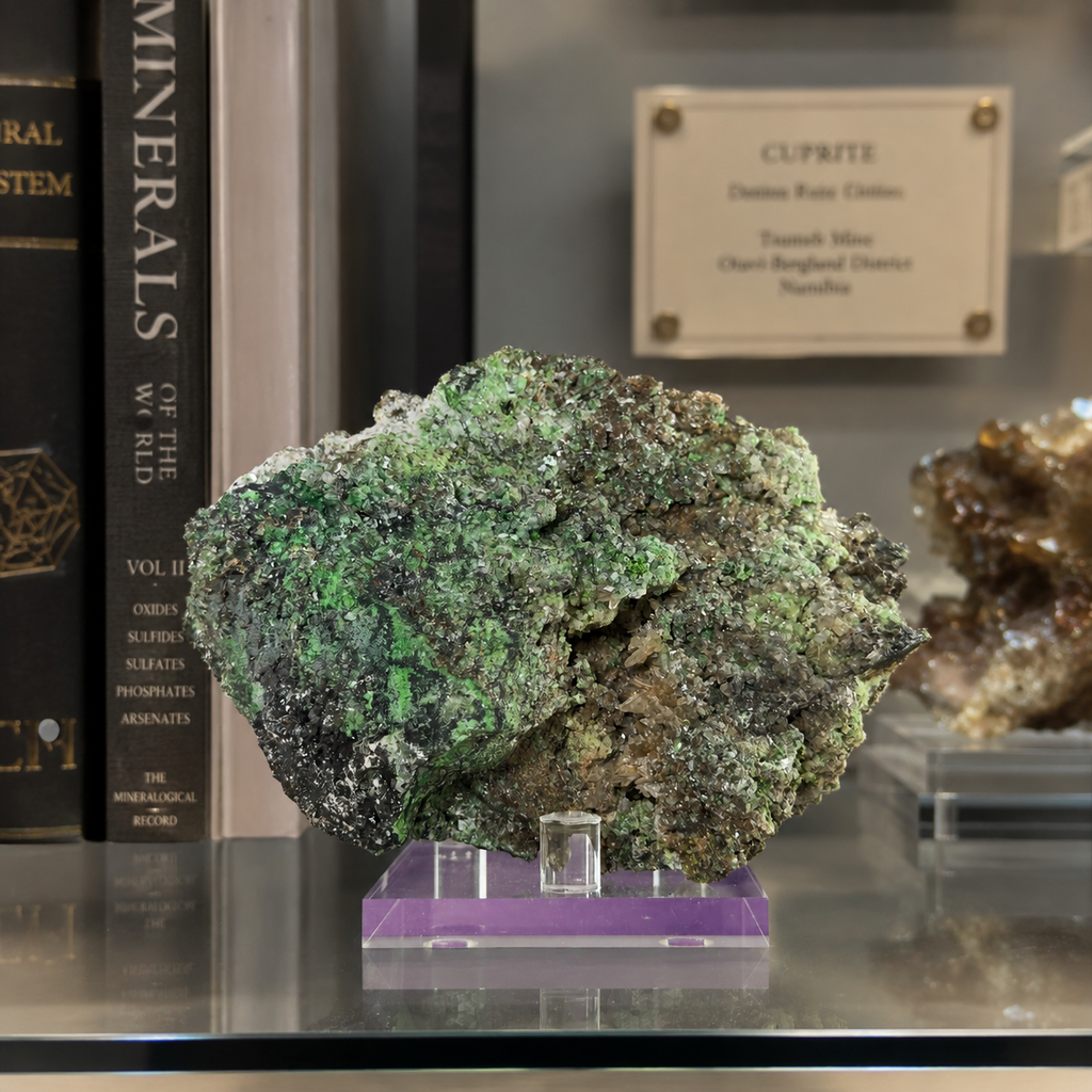Conichalcite Mineral Specimen from Mexico with Display Stand
