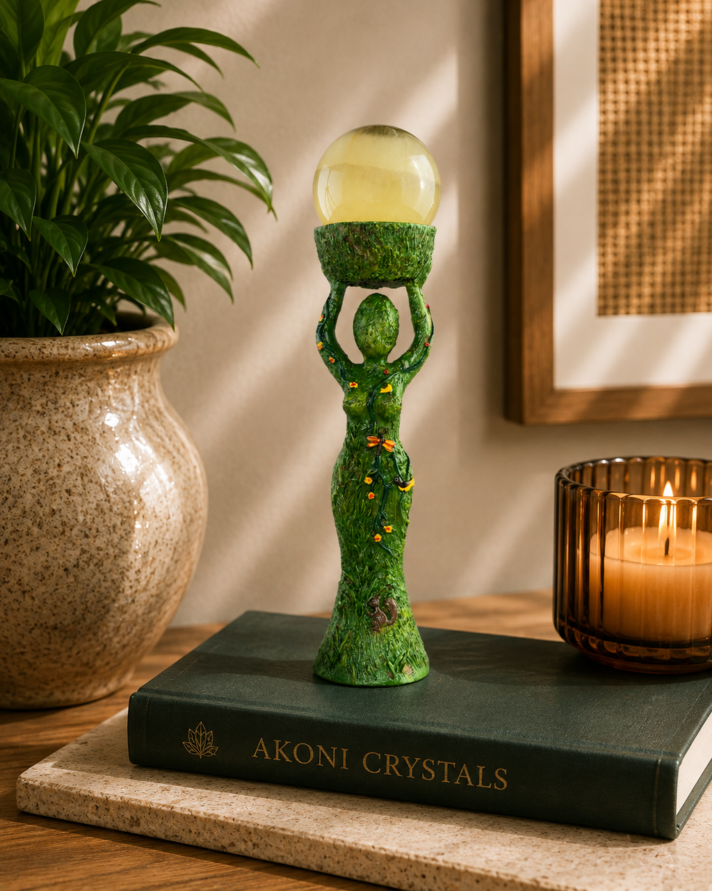 Earth Goddess Sphere Display Stand with LED Timer Tea Light