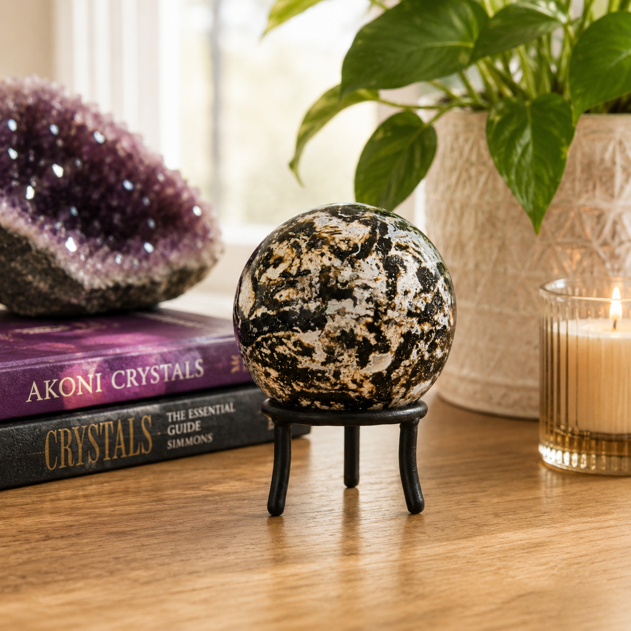 Sea Jasper Sphere on Black Wrought Iron Stand | Collector Display