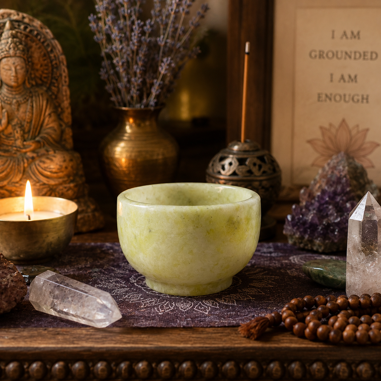 Mini Xiuyan Jade Offering Bowl | Hand Carved Jade Altar Bowl