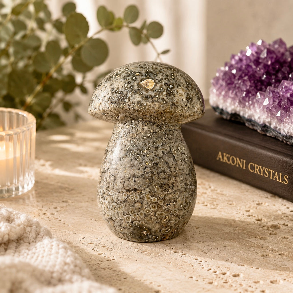 7th Vein Ocean Jasper Mushroom Carving | Madagascar