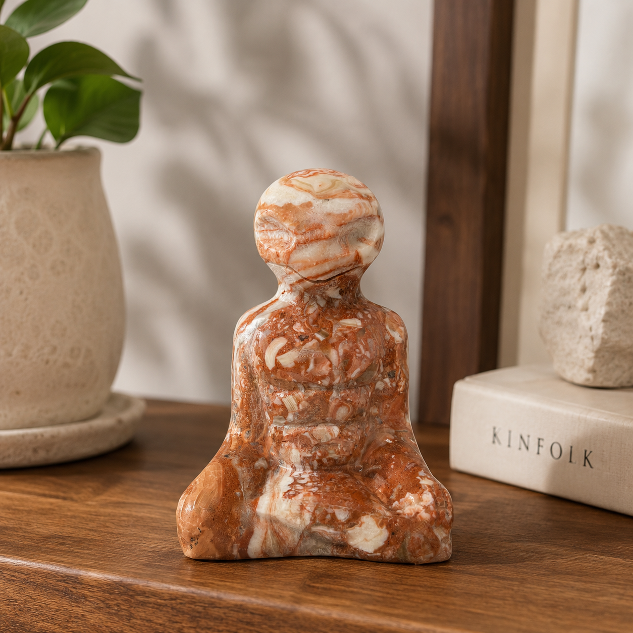 Chocolate Calcite Yoga Alien Carving | Meditation Crystal Statue