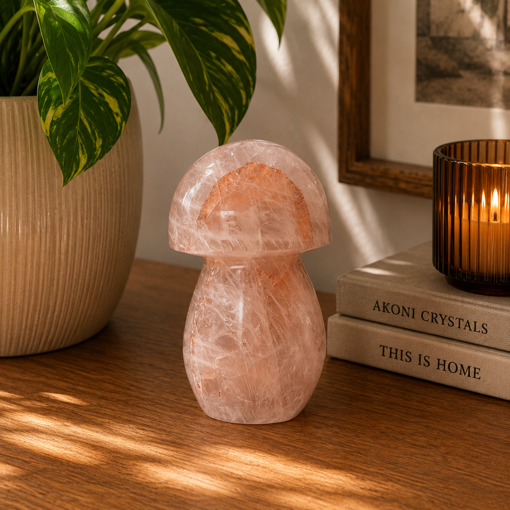 Red Hematoid Quartz (Fire Quartz) Mushroom Carving