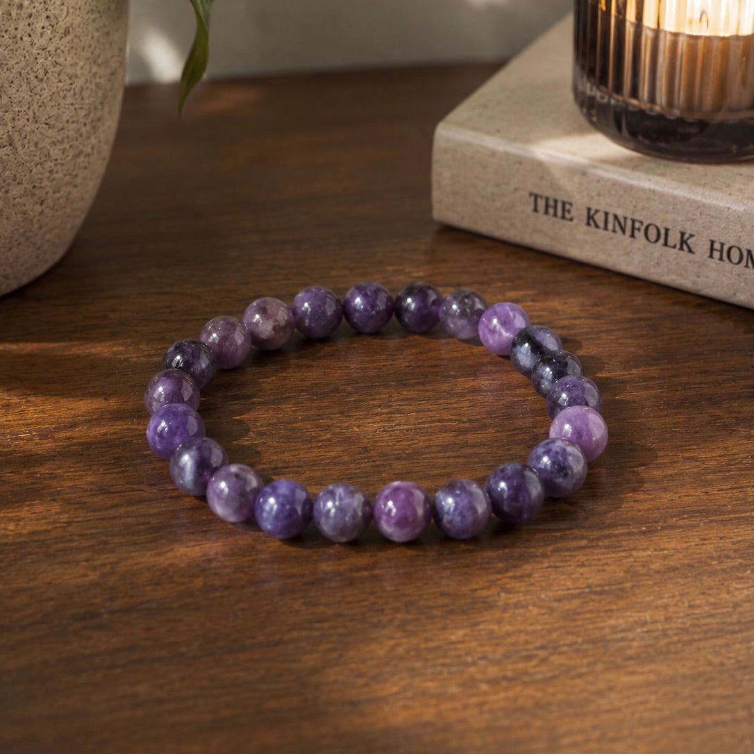 Lepidolite Bracelet 8mm | Natural Purple Crystal Bracelet | 6.5 Inch Wrist