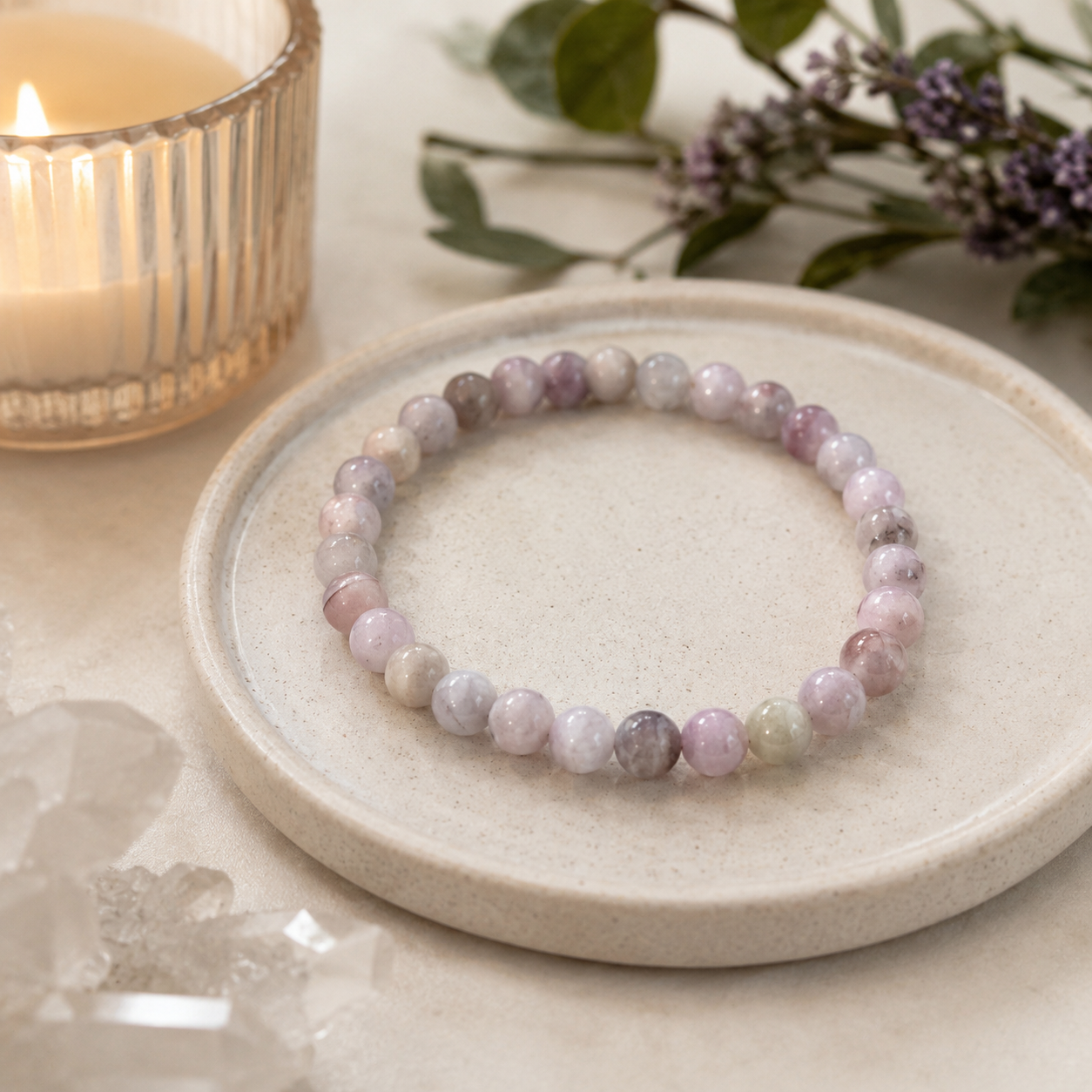 Kunzite Bracelet 6mm Natural Pink Gemstone Stretch Bracelet