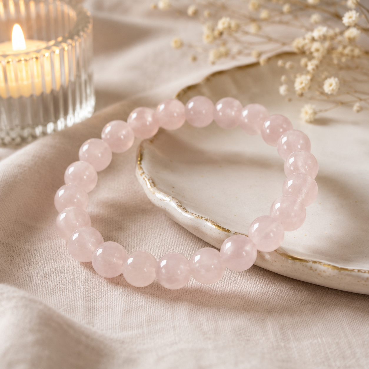 Rose Quartz Bracelet 10mm Beads, Natural Crystal Bracelet