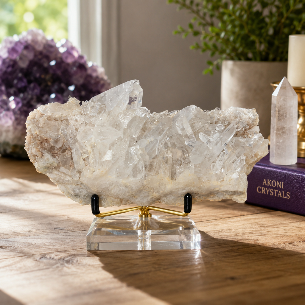 Tibet Quartz Cluster with Gold Metal Acrylic Display Stand