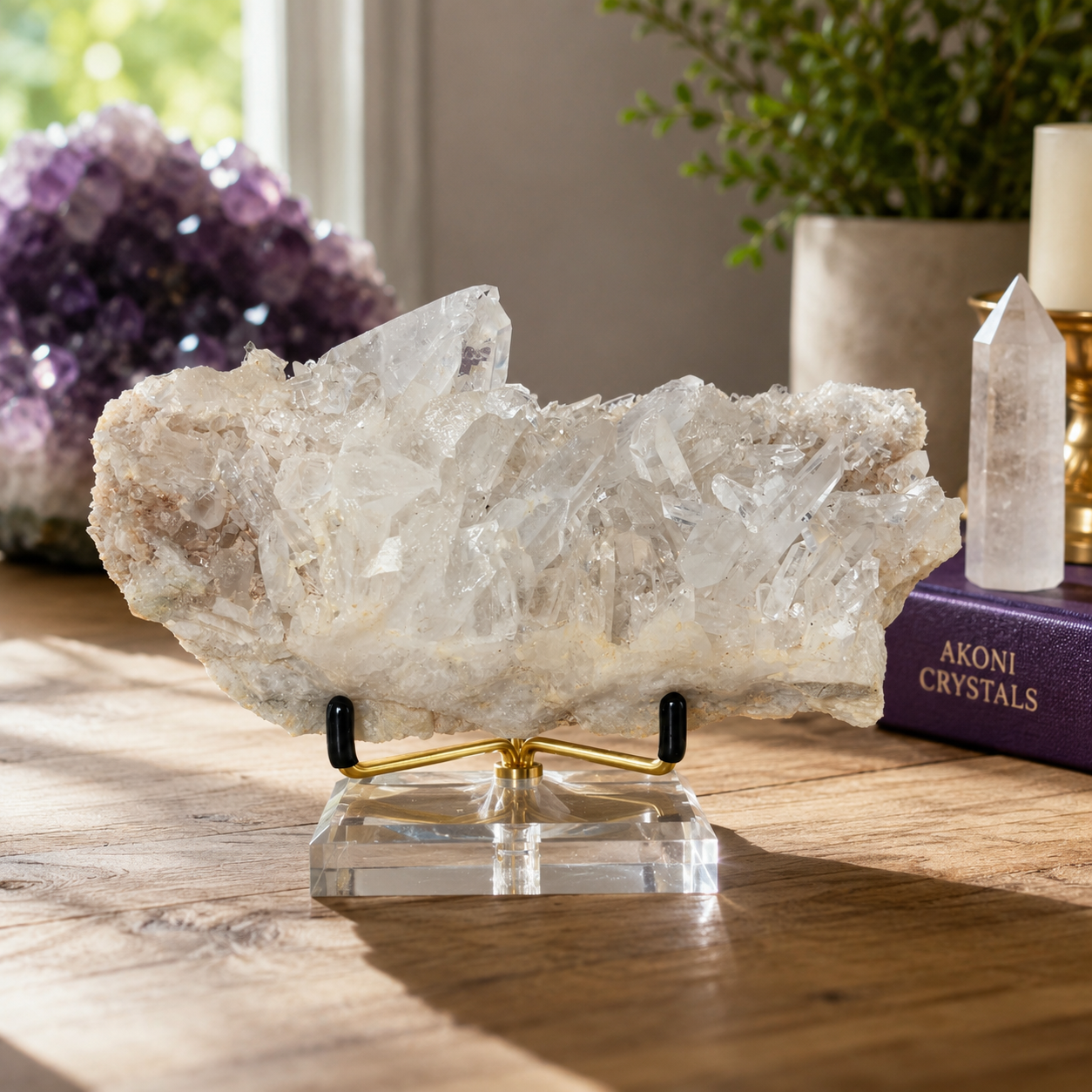 Tibet Quartz Cluster with Gold Metal Acrylic Display Stand