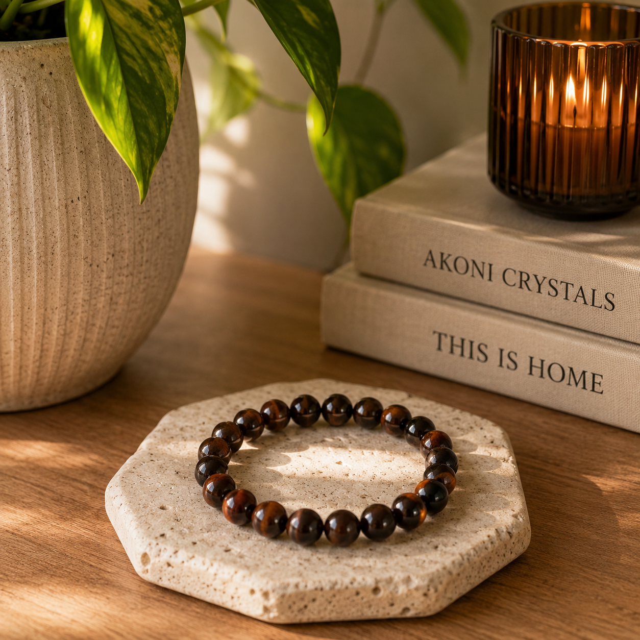 Red Tiger Eye Bracelet 10mm Beaded Crystal Stretch Bracelet