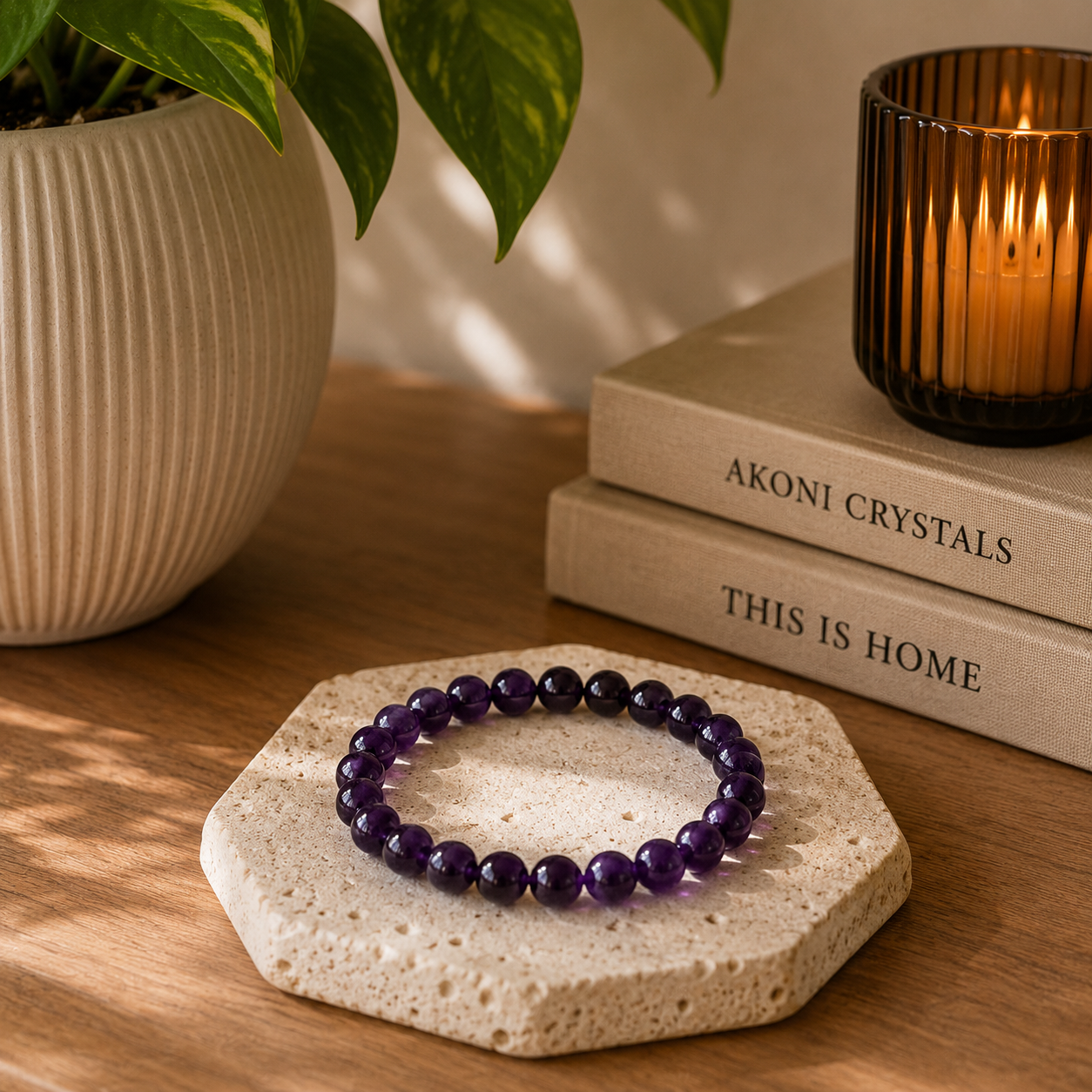 Amethyst Bracelet 8mm Purple Crystal Bracelet Natural Gemstone Jewelry