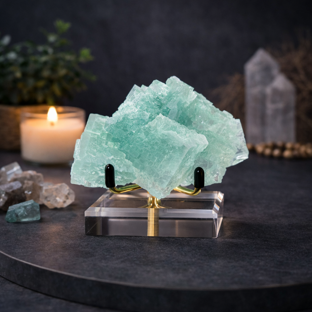 Halite with Paratacamite from Rudna Mine, Poland | Collector Mineral Specimen with Stand