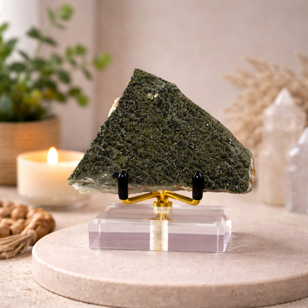 Epidote on Quartz Specimen from Turkey – Natural Crystal Mineral Display 250g