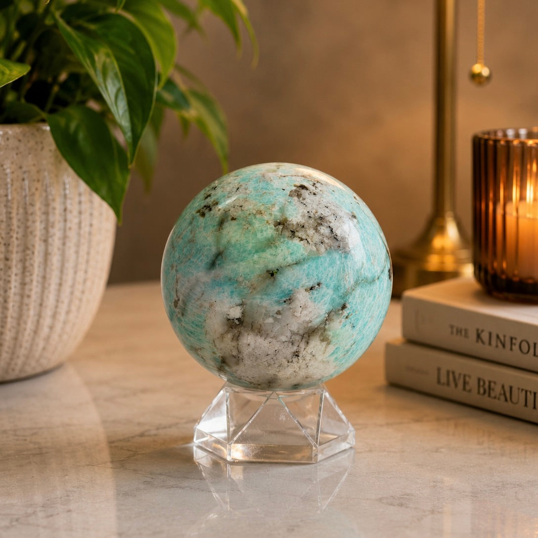 Amazonite Sphere with Acrylic Stand | Large Collector Crystal Display