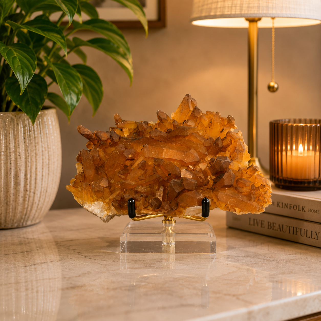 Golden Healer Quartz Cluster from Collier Creek Arkansas with Gold Display Stand
