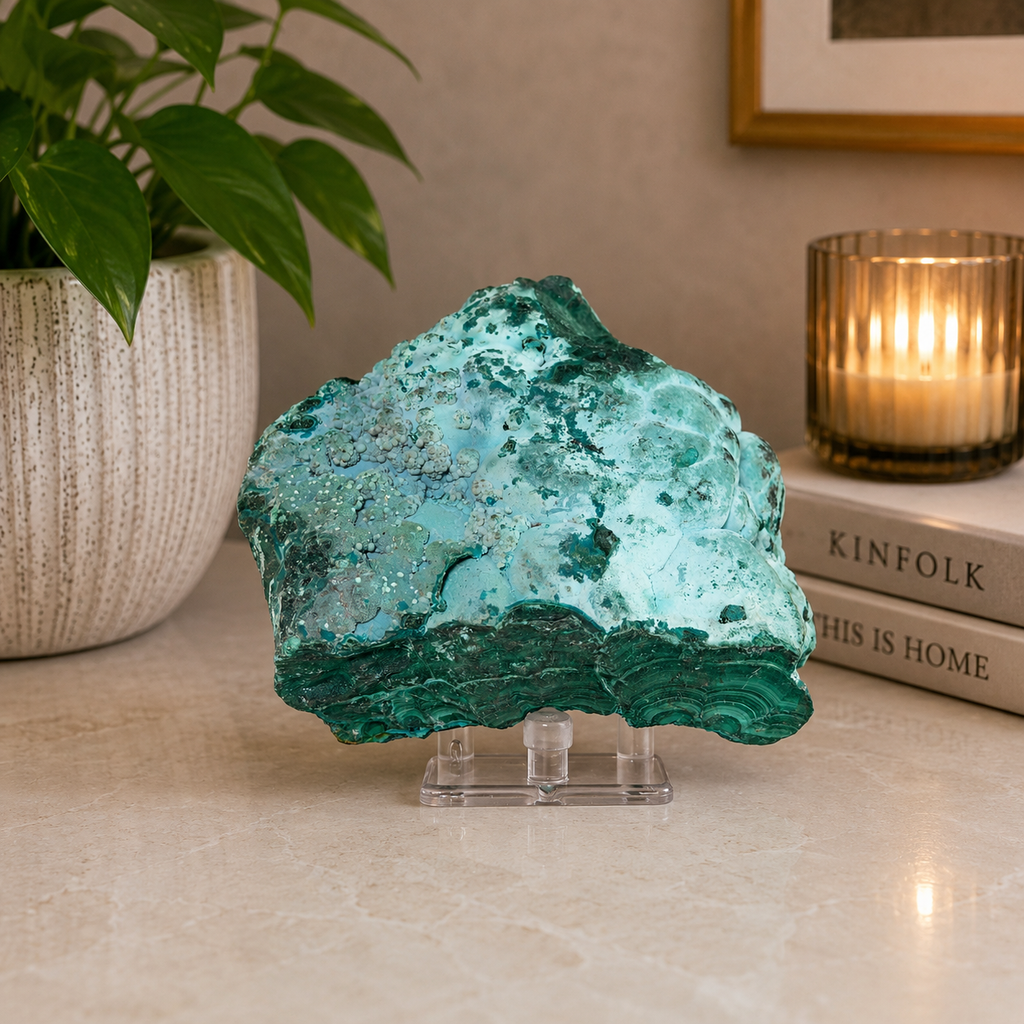 Chrysocolla Malachite Mineral Specimen | Collector Crystal Display