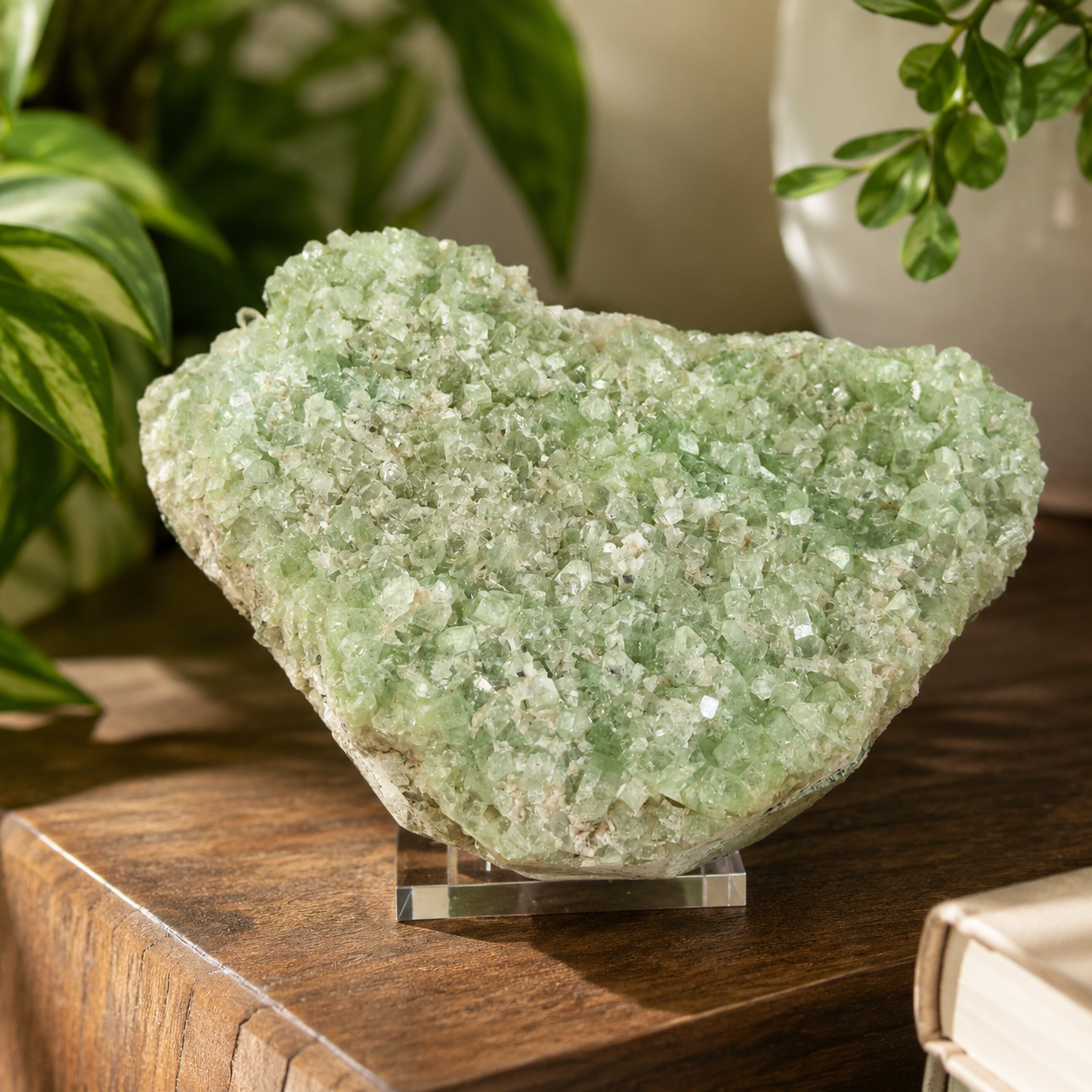 Large Zeolite Apophyllite Statement Cluster with Stand, 8+ Pounds