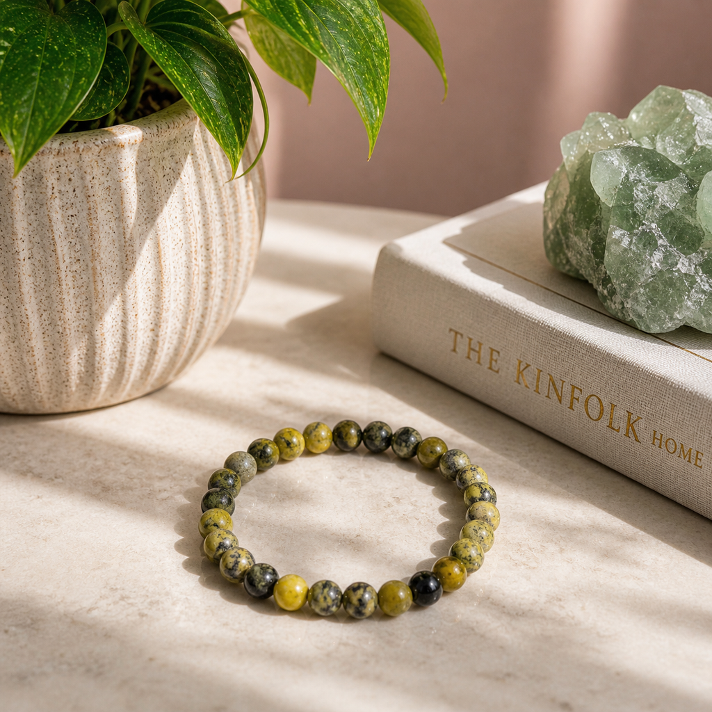 Serpentine 8mm Beaded Bracelet – Grounding & Protection Crystal