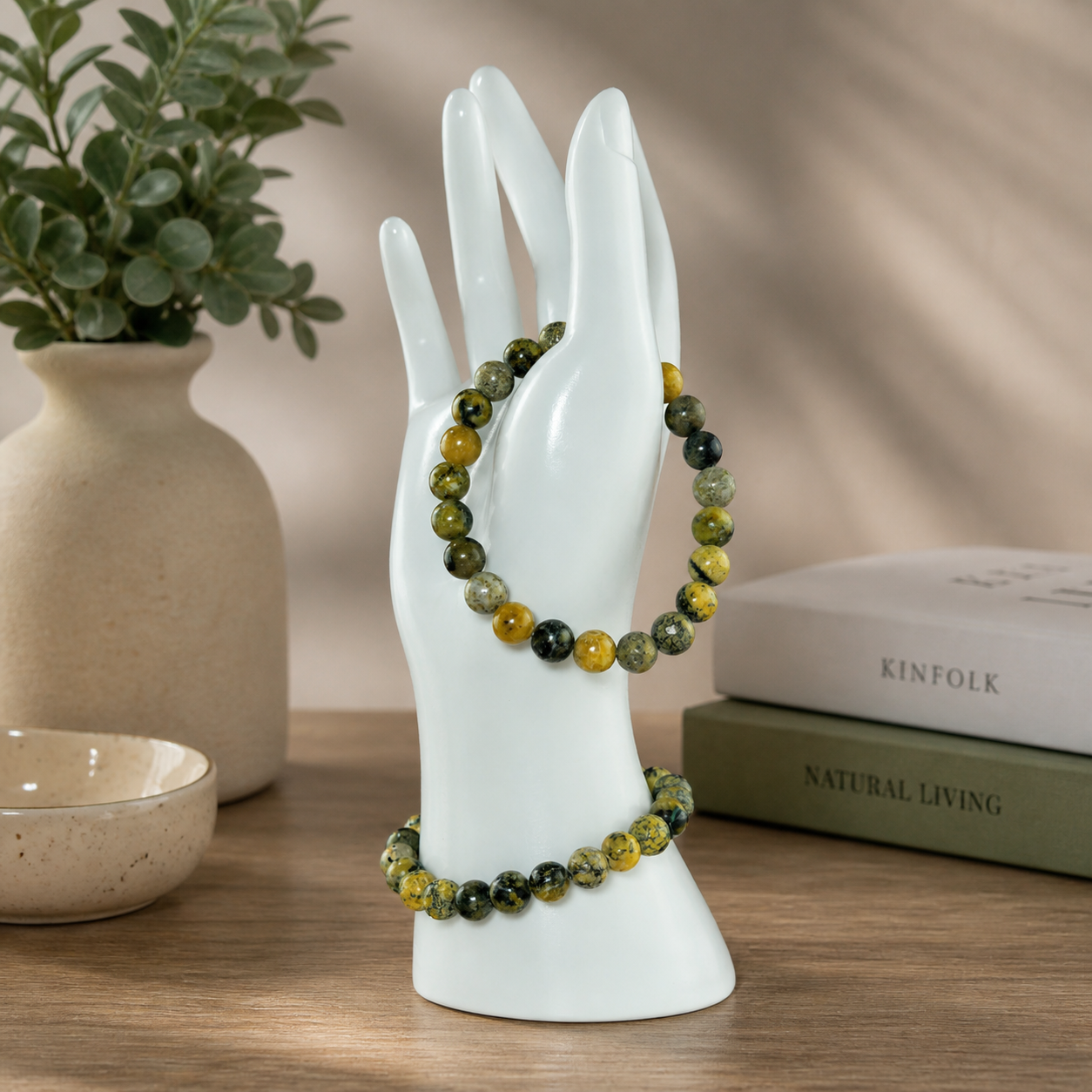 Serpentine 8mm Beaded Bracelet – Grounding & Protection Crystal