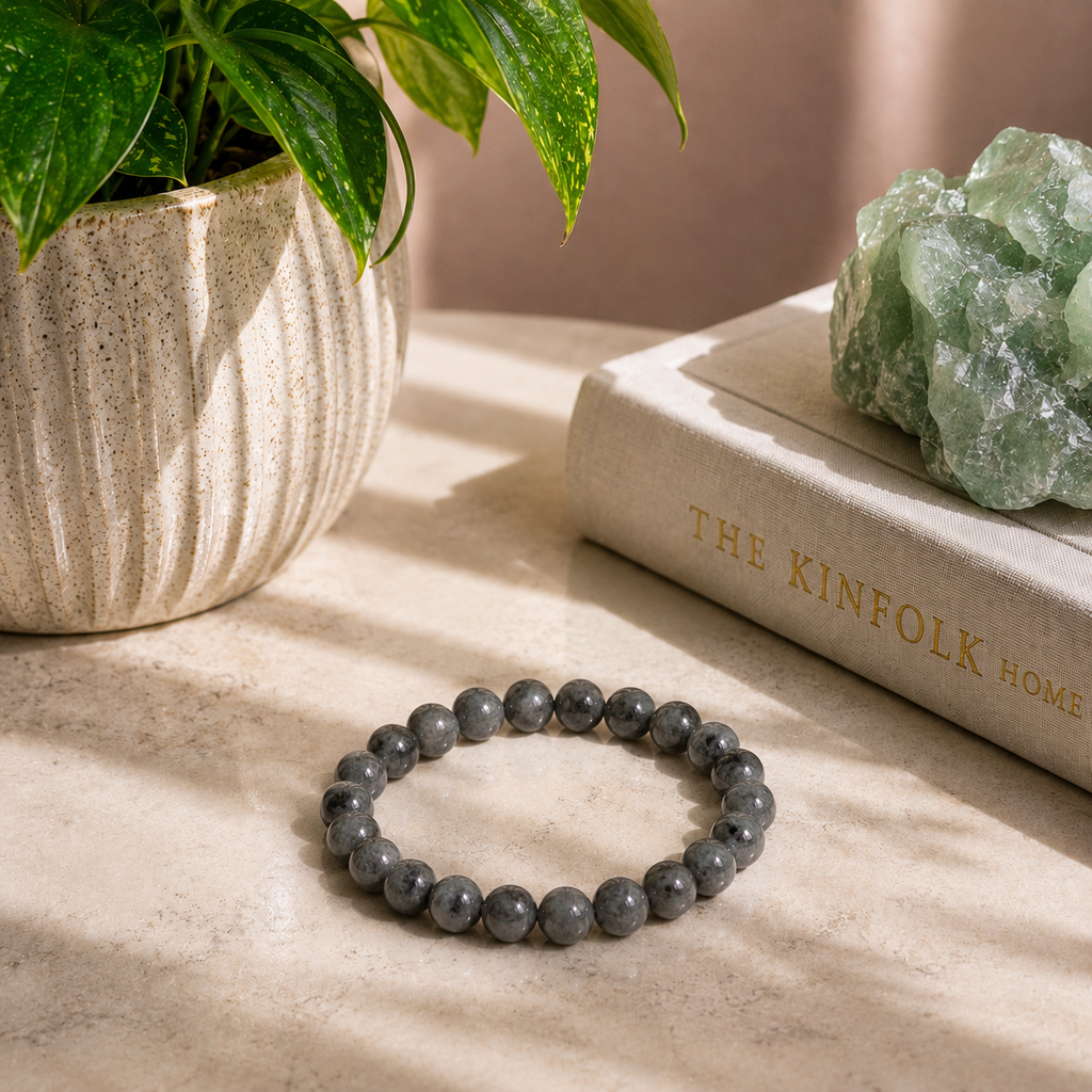 Larvikite Bracelet 10mm | Protective Grounding Crystal Bracelet | Flashy Norwegian Stone Jewelry