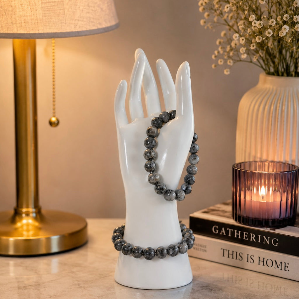 Larvikite Bracelet 10mm | Protective Grounding Crystal Bracelet | Flashy Norwegian Stone Jewelry