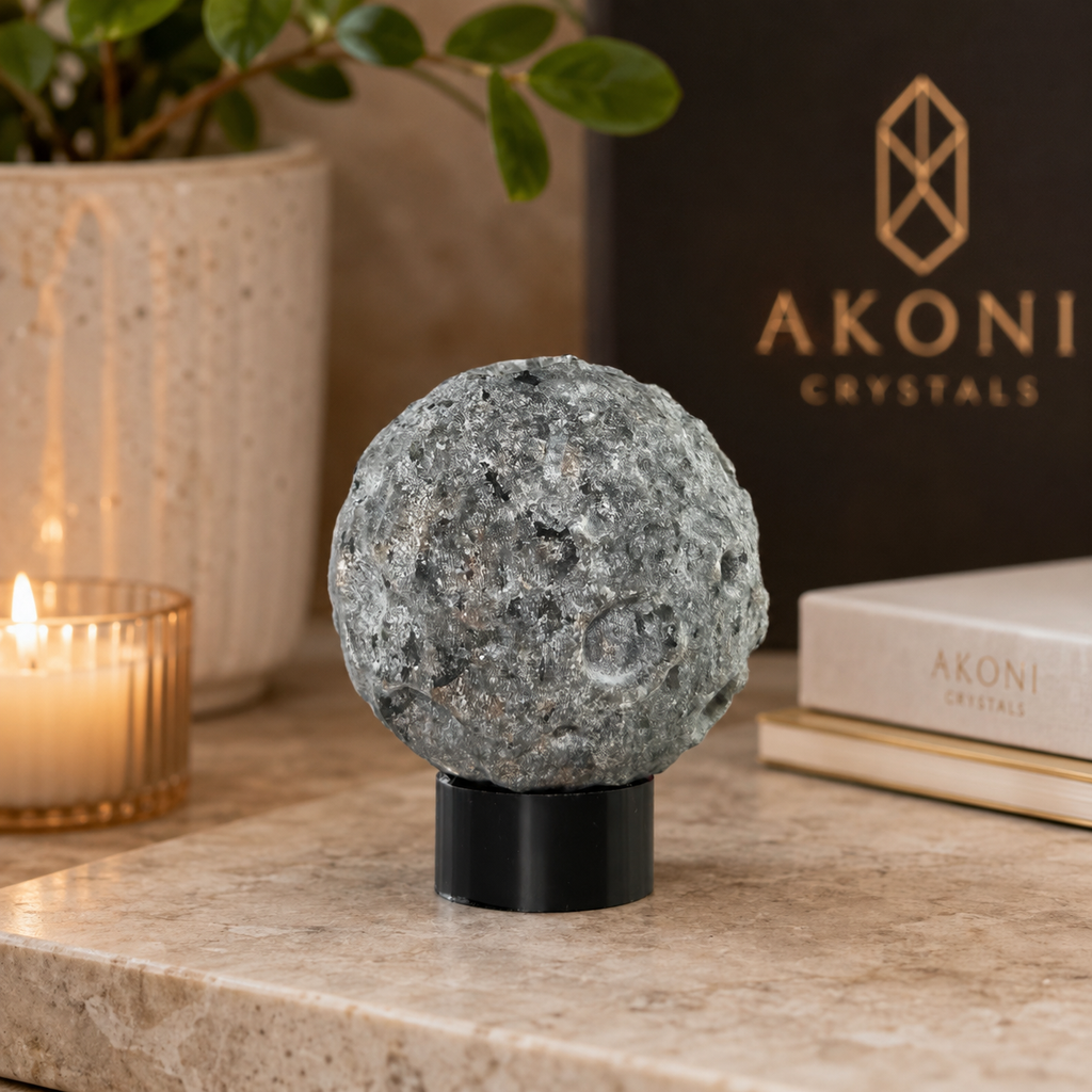 UV Reactive Yooperlite Moon Sphere with Stand