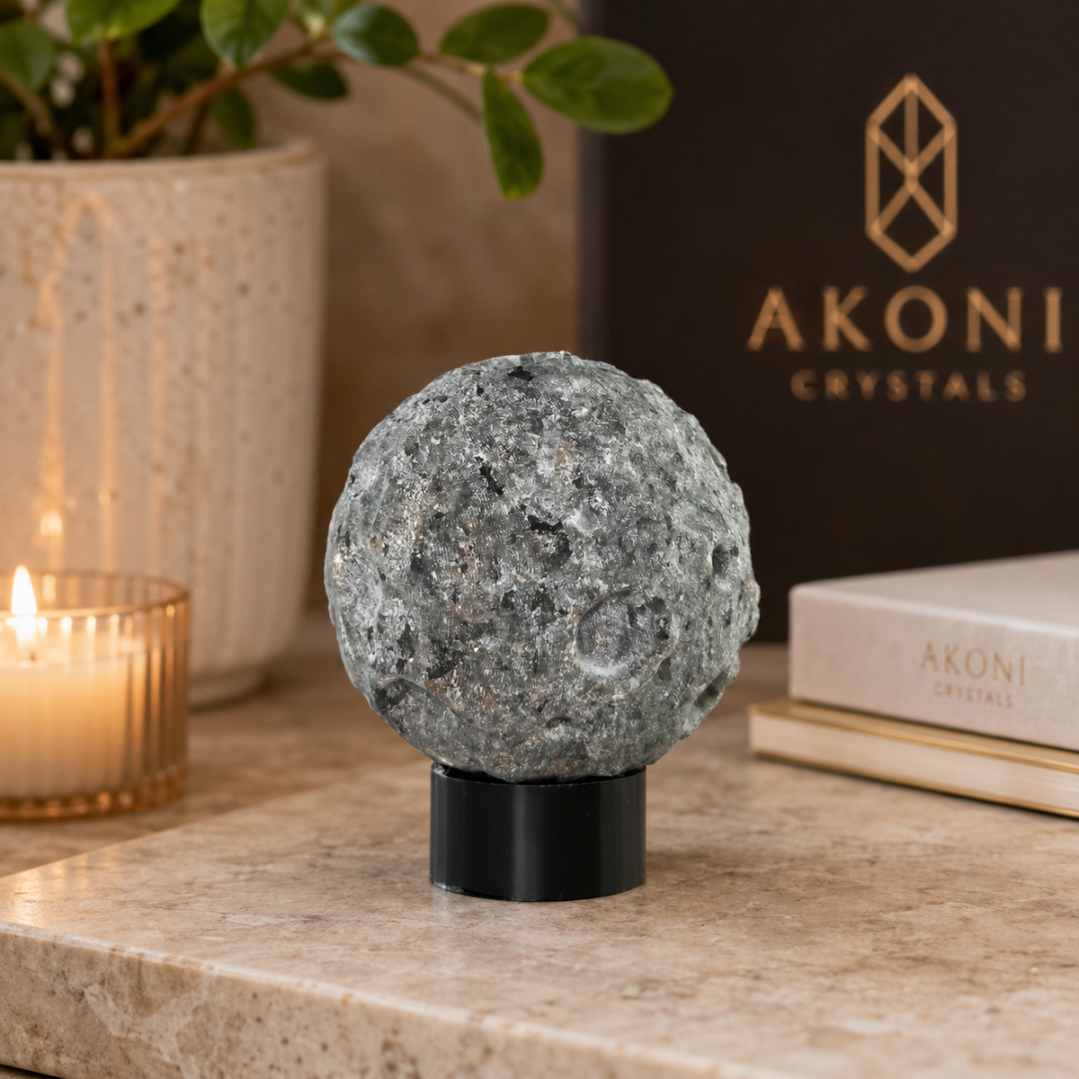 UV Reactive Yooperlite Moon Sphere with Stand
