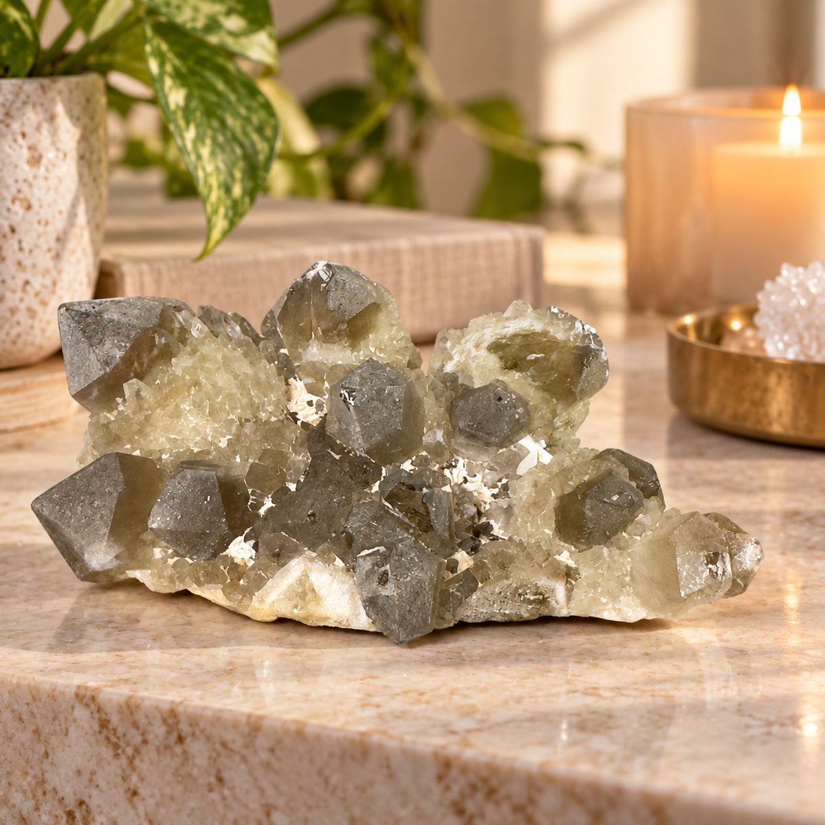 Pineapple Quartz Cluster – Natural Smoky Quartz Specimen
