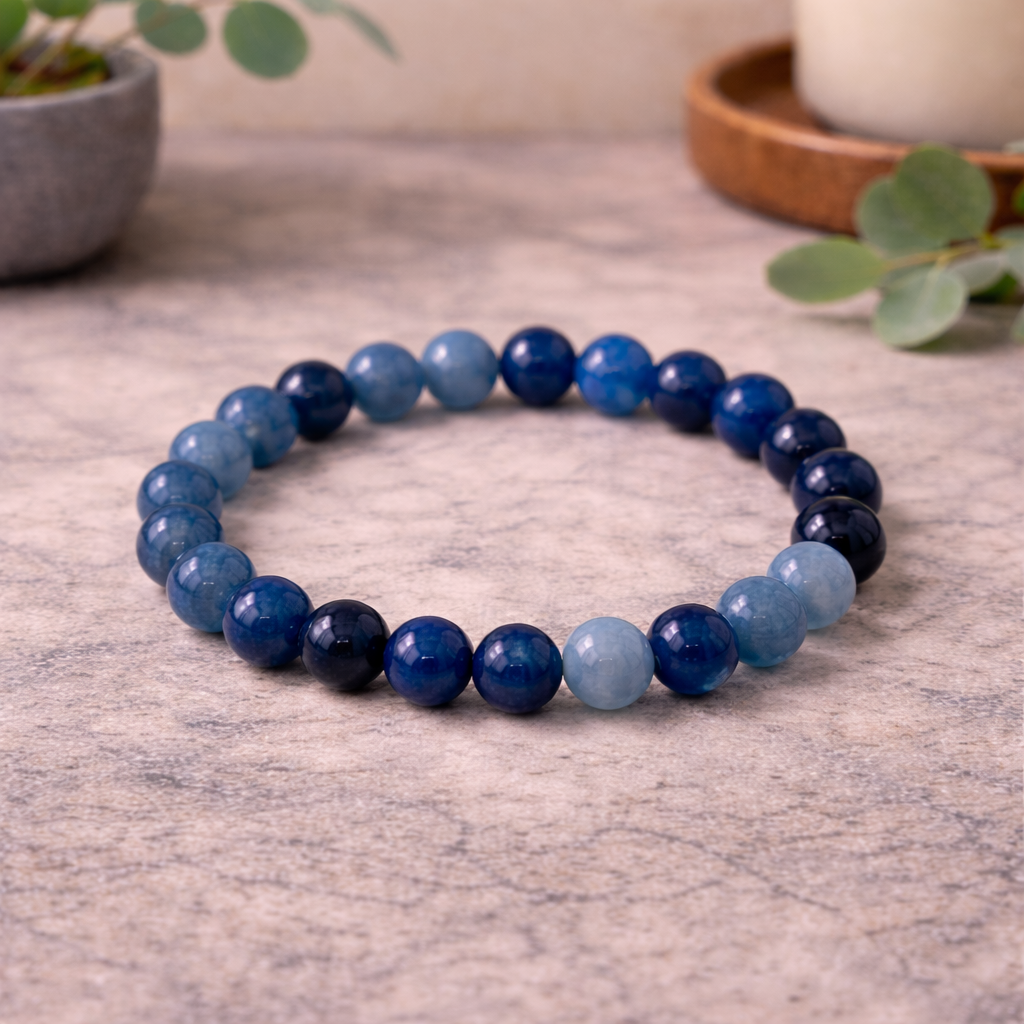 Blue Quartz Crystal Bracelet – 8mm Natural Stone Beads